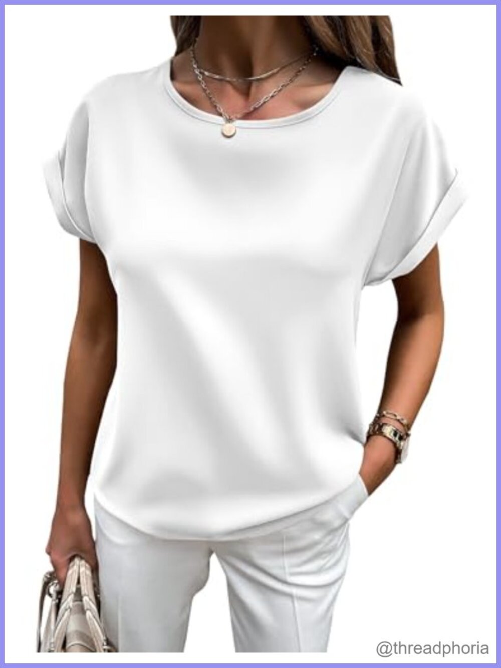 Satin Silk Pullover Short Sleeve T-Shirt Crewneck Loose Fit Blouse